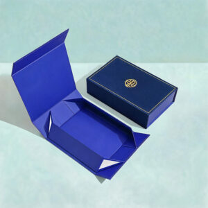 Custom luxury collapsible rigid gift box with gold logo for wholesale.